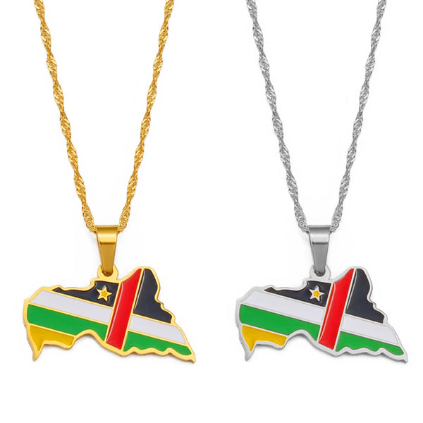Anniyo Central African Republic Map Flag Pendant Necklace Centrafricaine Jewelry #257921