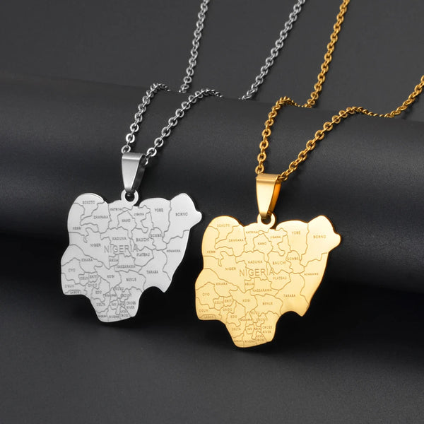 Anniyo Africa Nigeria Map Pendants Necklaces Stainless Steel Material Jewelry Nigerian Ornaments @324021