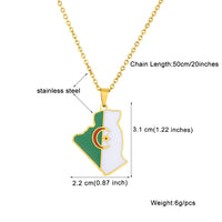 Africa Algeria Map Flag Pendant Necklace Stainless Steel Gold Steel Color Algérie Men Women Country Map Jewelry Patriotic Gift