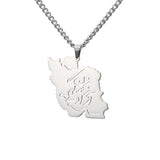 EUEAVAN Iran Map Pendant Necklace Stainless Steel Peace Dove Olive Branch Persian Calligraphy Necklaces Iranian Country Jewelry