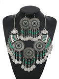 KMVEXO Gypsy Bohemia Chic Vintage Metal Coin Crystal Tassel Jewelry Sets Women Hippie Turkish Ethnic Tribal Necklace Earring Set