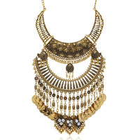 Boho Gypsy Vintage Metal Coin Tassel Large Bib Necklace Collar Women Indian Ethnic Statement Necklace Jewelry