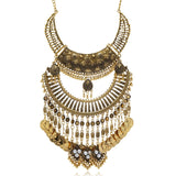 Boho Gypsy Vintage Metal Coin Tassel Large Bib Necklace Collar Women Indian Ethnic Statement Necklace Jewelry