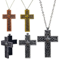 Vintage Cross Pendant Necklace with Secret Compartment Cross Necklace 3D Printed Charm Jewelry Necklace for Women Men