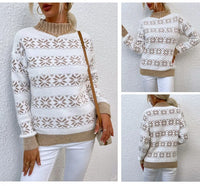 2025 Christmas Jumpers Women Mock Neck Full Sleeve Sweater Snowflake Jacquard Knitwear Warm Thick Pullover Top Xmas Party Look
