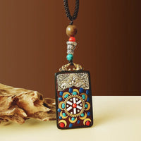 Nepal Tangka Pendant Male Green Tara Manjushri Bodhisattva Black Sandalwood Buddha Sign Vintage Necklace Sweater Chain Jewelry
