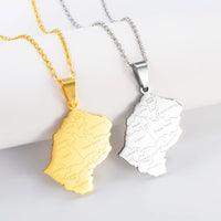 Anniyo the Kingdom of Lesotho Map With Cities Pendant Necklaces Jewelry Stainless Steel #313721