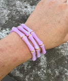 3pcs Leopard Acrylic Bamboo Women's Hand Bracelets Retro Stack Thin Tube Beaded Elastic Bracelet Bangle Couple Jewelry Gift
