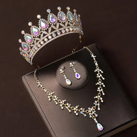 4 Pcs/Set Baroque Rhinestone Bridal Jewelry Set for Brides Wedding Headpieces Ladies Event Evening Ball Accessories
