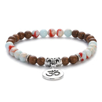 New Classic Natural Wood Beads Bracelets For Women Meditation Prayer Sliver Om Pendant Bracelet Men Wooden Yoga Jewelry