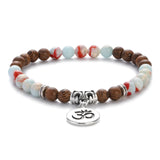 New Classic Natural Wood Beads Bracelets For Women Meditation Prayer Sliver Om Pendant Bracelet Men Wooden Yoga Jewelry