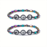 1/2/4/6Pcs Hematite Ankle Bracelet Colorful Elastic Anklet Bohemian Summer Beach Clothing Accessories Energy Hematite Jewelry
