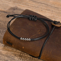 Men's Stylish Black Rope Chain Ankle Bracelets for Boys,Waterproof Stainless Steel Feather Beads Charm Anklet,Foot Gifts Jewelry