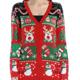 Merry Xmas Look Women's Knitted Sweater 2025 Winter Cartoon Print Full Sleeve Christmas Cardigans Knitwear Warm Soft Jacket Coat