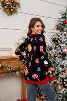2025Women's Casual Loose Lazy Style Sweater Christmas Tree Color Block Jacquard Christmas Sweater Gift