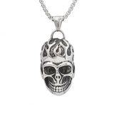 Gothic Dominating Skull Pendant Stainless Steel Vintage Men's Punk Rock Flame Skull Necklace Trendy Popular Jewelry Dropshipping