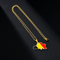 Stainless Steel Enamel Belgium Map Flag Pendant Necklace Unisex Couple Ethnic Patriotic Jewelry Gift Hot Sale European American