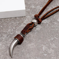 Kirykle Horn Pendant Necklace Men Brown Genuine Leather Necklace Jewellery Manmade Ethnic Charm Accessories DropShipping