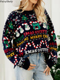 Fairyshely 2025 Winter Christmas Loose Knitted Sweater Women Casual Print Pullover Autumn Lady Casual O Neck Long Sleeve Jumper