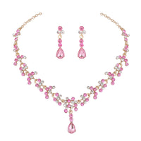 KMVEXO Crystal Bridal Wedding Jewelry Sets Women Gold Color Rhinestone Necklace Long Earrings Set Dress Accessories Bridesmaid