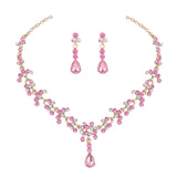 KMVEXO Crystal Bridal Wedding Jewelry Sets Women Gold Color Rhinestone Necklace Long Earrings Set Dress Accessories Bridesmaid