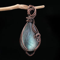Handmade Copper Wire Wrapped Labradorite Gemstone Pendant Necklace Is Perfect For Spiritual Connection And Intuition For Women