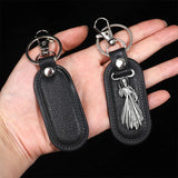 PU Leather Keychain Saint Christopher Charm Pendant Men Antique Bronze Plated Hook Keychain Car Keychain