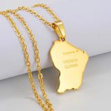 Anniyo French Guiana Map Pendant Necklaces Stainless Steel Jewelry Guyane Française #315701