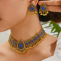 Fashion Indian Bollywood Traditional Crystal Wedding Choker Necklace Earrings Jhumka Jewelry Set Vintage Bohemian Collar Gifts