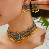Fashion Indian Bollywood Traditional Crystal Wedding Choker Necklace Earrings Jhumka Jewelry Set Vintage Bohemian Collar Gifts