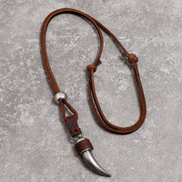 Kirykle Horn Pendant Necklace Men Brown Genuine Leather Necklace Jewellery Manmade Ethnic Charm Accessories DropShipping