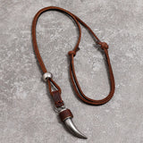 Kirykle Horn Pendant Necklace Men Brown Genuine Leather Necklace Jewellery Manmade Ethnic Charm Accessories DropShipping
