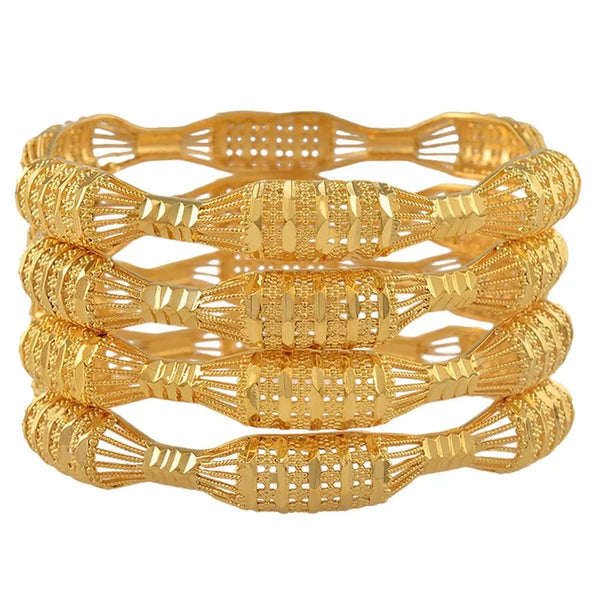 Anniyo 4PCS/LOT, Dubai Bangle Bracelet for Women Gold Plated Jewelry African Arab Wedding Bracelet  @088106M