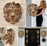 28cm Large Lion Head Wall Mounted Art Sculpture Gold Resin Lion Head Art Wall Luxury Decor  Bedroom Decoration