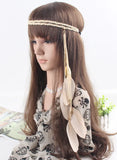 Fashion Boho Style Feather Headband Hairpiece Beads Feather Headdress Handmade Girls Hair Accessories High Quality