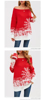 "Women's Winter Knit Sweater - Off Shoulder Pullover with Snowflake Pattern, Christmas Color Block Mid-Length Casual Jumper"