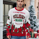 2025 Winter Christmas Men's Knitted Sweater Cartoon Print Full Sleeve O Neck Warm Soft Knitwear Adults Jumper Xmas Look Pullover