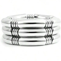 3PCS/SET Gold Chunky Bangles Bracelets For Women Plated Stack Layered Curved Bamboo Tube Stretch Bracelets Gift Jewelry