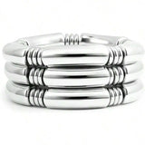 3PCS/SET Gold Chunky Bangles Bracelets For Women Plated Stack Layered Curved Bamboo Tube Stretch Bracelets Gift Jewelry