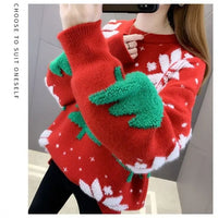 Christmas Sweater New Loose Velvet Thickened Knitted Bottoming Shirt Women Autumn and Winter Red Top