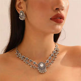 Ethnic Jewelry Sets Crystal Small Beads Flower Decoration Necklace Earrings Set For Women Bijoux Bohemia Necklace Set