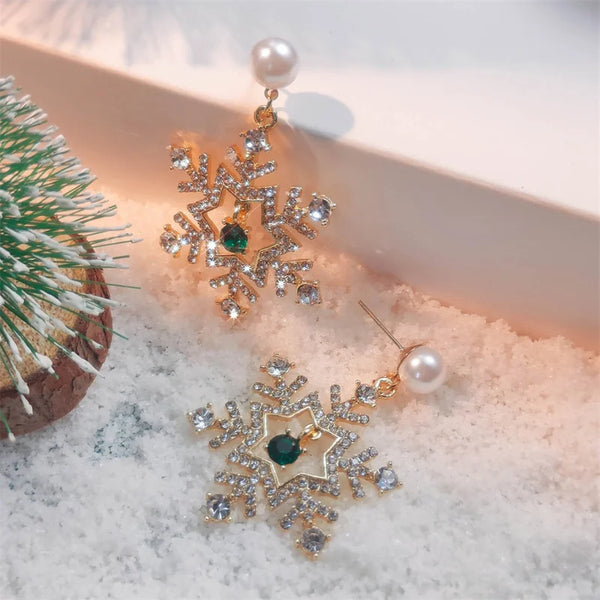 Fashion New Shiny Snowflake Christmas Tree Earring Rhinestone Simple Stud Earrings Women's Wedding Jewelry Earrings