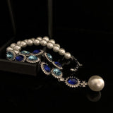 Retro Fashion Pearl Blue Stone Necklace Earrings Multi functional Light Luxury Regular Clavicle Chain Women's Jewelry Gifts