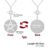 EUEAVAN God Name Tetragrammaton Pentacle Necklaces Stainless Steel Sacred Witch Knot Pendant Chain Solomon Seal Amulet Jewelry