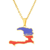2024 new fashion stainless steel Haiti map pendant necklace temperament everything collarbone chain birthday anniversary gift