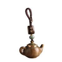 Statue Mini Little Teapot Keychain Waterproof Openable Carved Teapot Pendant Beads Ornament Green Sandalwood Phone Chain Friends