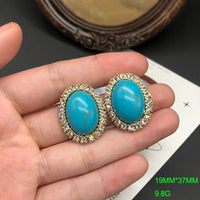 French Retro Elegant Inlaid Turquoise Geometric Necklace Bracelet Earring Set Fashionable High-End Women'S Jewelry