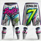 Classics AI Design Printed Ronaldo Graffiti Oversized Football Shorts Sweat-Wicking Quick-Drying for Daily Training Beach shorts