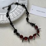 Luxurious Multi-Layer Red Beaded Flower Tassel Necklace Fashionable Choker High-End Clavicle Chain Jewelry Accessory