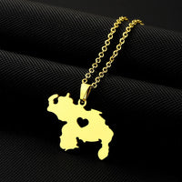 New stainless steel smooth heart-shaped Venezuela map necklace fashion men and women couples titanium steel pendant accessories